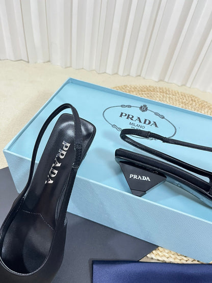 PRADA POINTED TOE SLINGBACK PUMPS BLACK SATIN