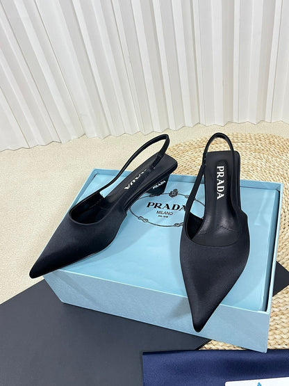 PRADA POINTED TOE SLINGBACK PUMPS BLACK SATIN
