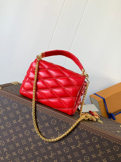 LOUIS VUITTON LV 25S GO-14 MM 23 IN CRIMSON RED QUILTED LAMBSKIN GOLD HARDWRE