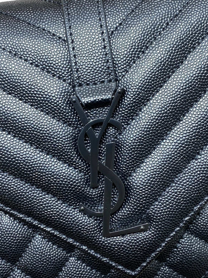 SAINT LAURENT ENVELOPE CHAIN BAG 24 IN BLACK CALFSKIN