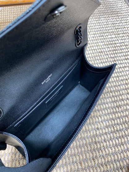 SAINT LAURENT ENVELOPE CHAIN BAG 24 IN BLACK CALFSKIN