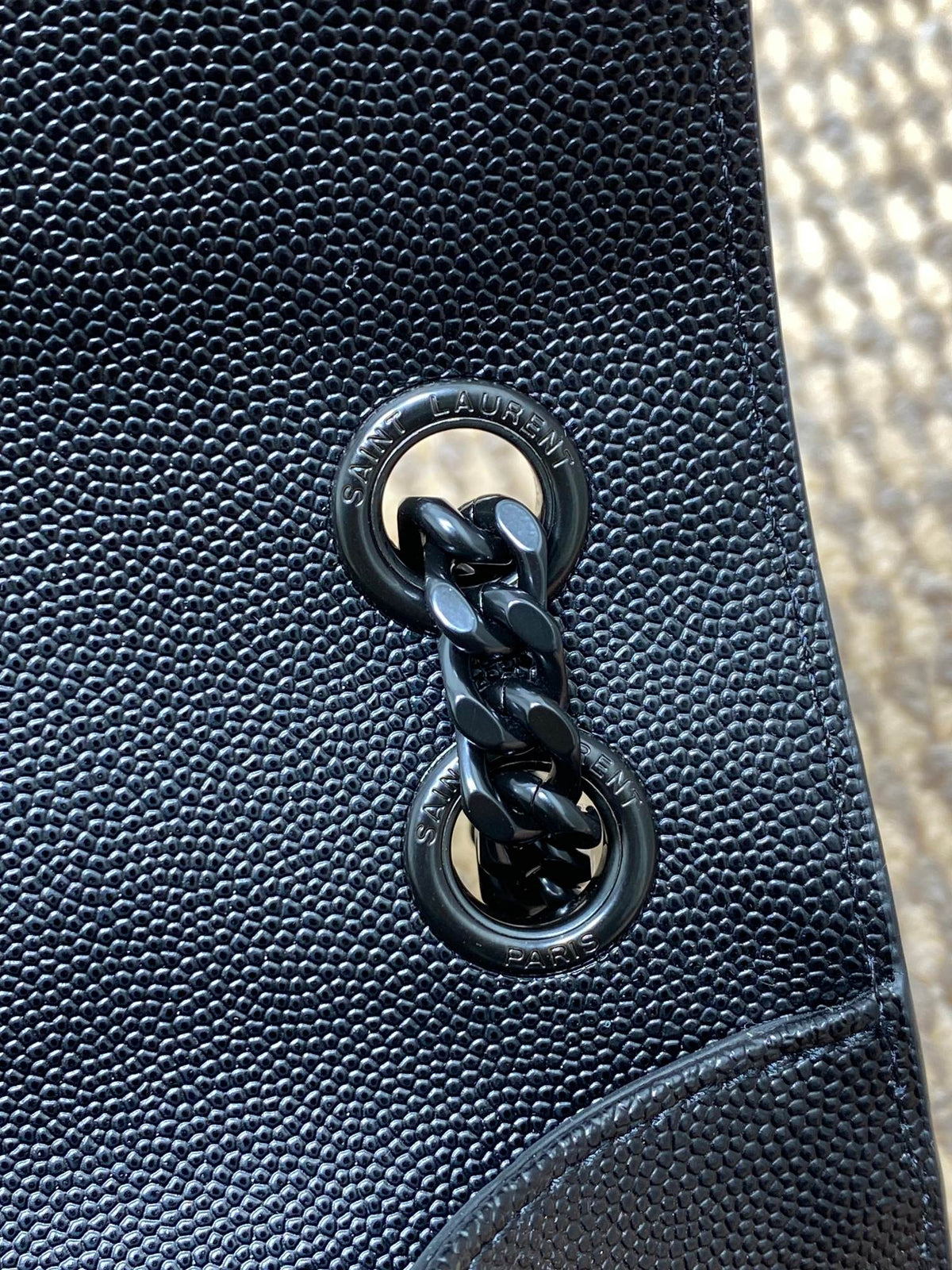 SAINT LAURENT ENVELOPE CHAIN BAG 24 IN BLACK CALFSKIN