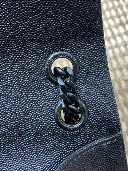SAINT LAURENT ENVELOPE CHAIN BAG 24 IN BLACK CALFSKIN