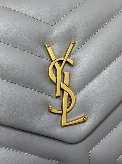 SAINT LAURENT LOULOU SMALL 25 IN ASH BLUE LAMBSKIN GOLD HARDWARE