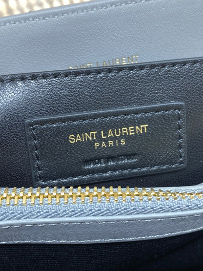 SAINT LAURENT LOULOU SMALL 25 IN ASH BLUE LAMBSKIN GOLD HARDWARE