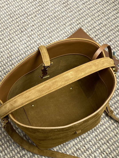 SAINT LAURENT LE 37 SMALL BUCKET BAG 25 IN BROWN SUEDE GOLD HARDWARE