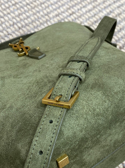 SAINT LAURENT LE 37 SMALL BUCKET BAG 20 IN HUNTER GREEN SUEDE GOLD HARDWARE
