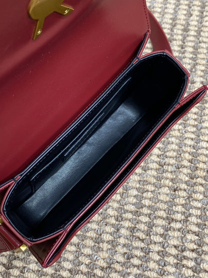 SAINT LAURENT SOLFERINO SMALL SATCHEL 19 IN SCARLET RED CALFSKIN GOLD HARDWARE