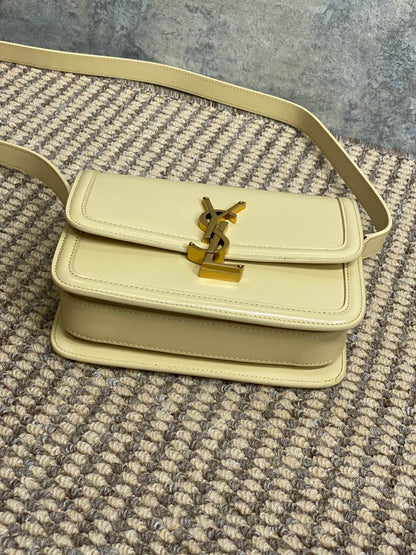 SAINT LAURENT SOLFERINO SMALL SATCHEL 19 IN CANARY YELLOW CALFSKIN GOLD HARDWARE