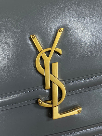 SAINT LAURENT SOLFERINO SMALL SATCHEL 23 IN DARK GREY CALFSKIN GOLD HARDWARE