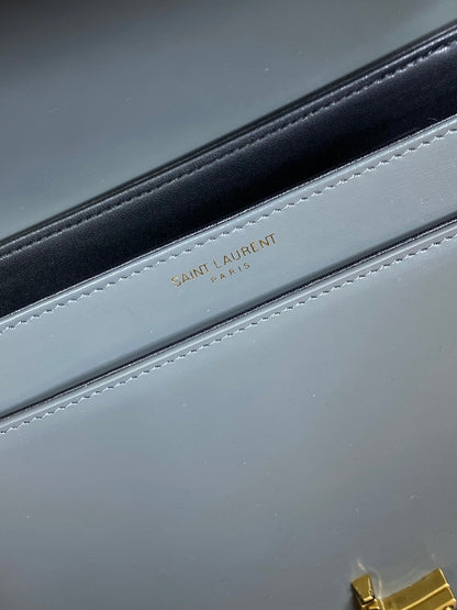 SAINT LAURENT SOLFERINO SMALL SATCHEL 23 IN DARK GREY CALFSKIN GOLD HARDWARE