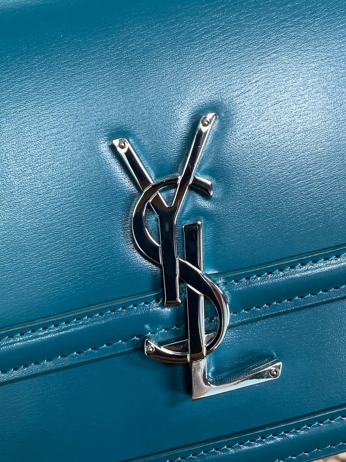 SAINT LAURENT SOLFERINO SMALL SATCHEL 23 IN CERULEAN BLUE CALFSKIN GOLD HARDWARE