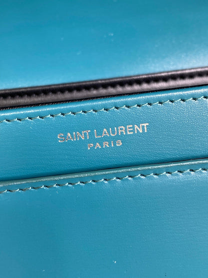 SAINT LAURENT SOLFERINO SMALL SATCHEL 23 IN CERULEAN BLUE CALFSKIN GOLD HARDWARE