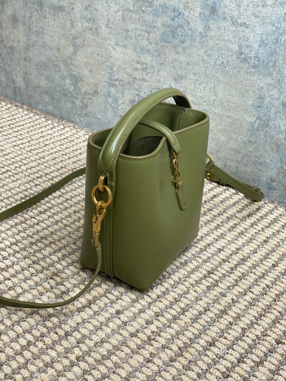 SAINT LAURENT LE 37 MINI BUCKET BAG 15 IN AVOCADO GREEN CALFSKIN GOLD HARDWARE