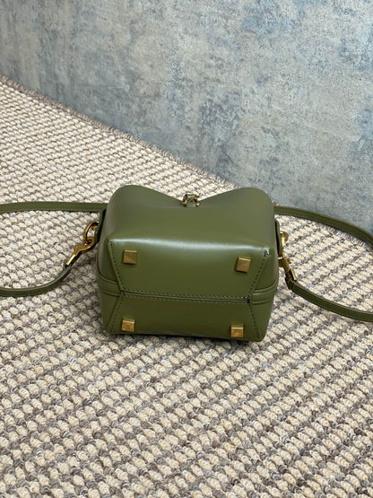SAINT LAURENT LE 37 MINI BUCKET BAG 15 IN AVOCADO GREEN CALFSKIN GOLD HARDWARE
