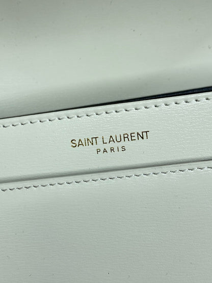 SAINT LAURENT SOLFERINO SMALL SATCHEL 19 IN WHITE CALFSKIN GOLD HARDWARE