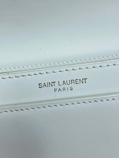 SAINT LAURENT VOLTAIRE IN BOX SHOULDER BAG 21 IN WHITE CALFSKIN GOLD METALLIC