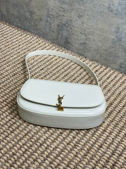 SAINT LAURENT VOLTAIRE IN BOX SHOULDER BAG 21 IN WHITE CALFSKIN GOLD METALLIC