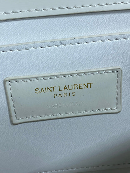 SAINT LAURENT VOLTAIRE IN BOX SHOULDER BAG 21 IN WHITE CALFSKIN GOLD METALLIC