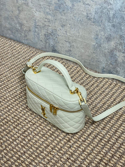 SAINT LAURENT GABY MINI VANITY 18 IN IVORY WHITE LAMBSKIN GOLD HARDWARE