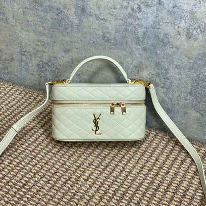 SAINT LAURENT GABY MINI VANITY 18 IN IVORY WHITE LAMBSKIN GOLD HARDWARE