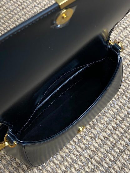 SAINT LAURENT VOLTAIRE TOP HANDLE IN BOX 21 IN BLACK CALFSKIN GOLD HARDWARE