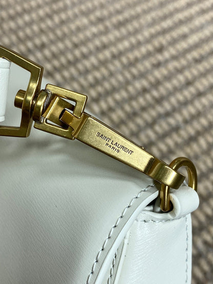 SAINT LAURENT VOLTAIRE TOP HANDLE IN BOX 21 IN WHITE CALFSKIN GOLD HARDWARE
