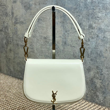 SAINT LAURENT VOLTAIRE TOP HANDLE IN BOX 21 IN WHITE CALFSKIN GOLD HARDWARE