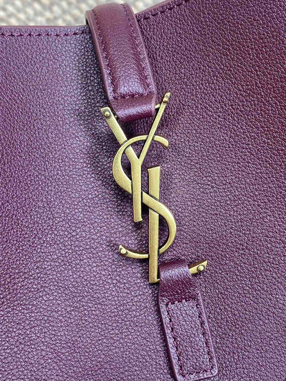 SAINT LAURENT LE 5 À 7 SMALL SUPPLE 22 IN GRAPE PURPLE CALFSKIN GOLD BUCKLE