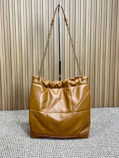SAINT LAURENT DRAWSTRING CHAIN STRAP SHOULDER BAG 39 IN TORTILLA BROWN QUILTED CALFSKIN