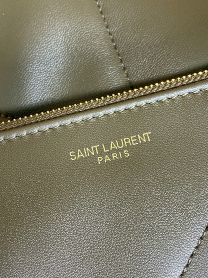 SAINT LAURENT DRAWSTRING CHAIN STRAP SHOULDER BAG 39 IN DARK GREEN QUILTED CALFSKIN