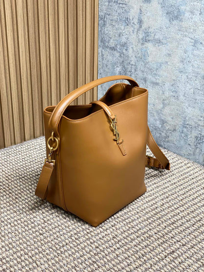 SAINT LAURENT LE 37 MEDIUM BUCKET BAG 25 IN TORTILLA BROWN CALFSKIN GOLD HARDWARE