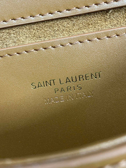 SAINT LAURENT VOLTAIRE TOP HANDLE IN BOX 21 IN TAWNY BROWN CALFSKIN GOLD HARDWARE