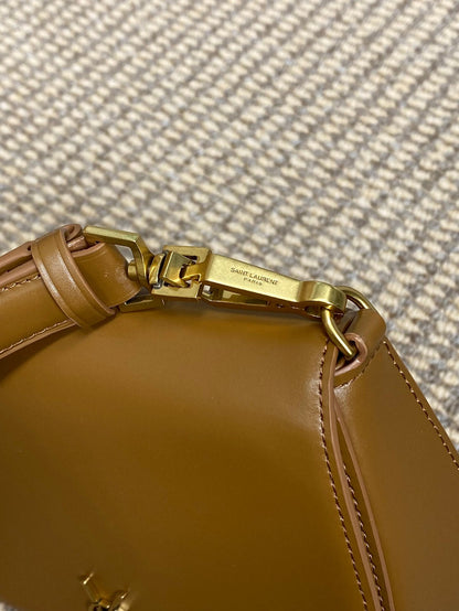 SAINT LAURENT VOLTAIRE TOP HANDLE IN BOX 21 IN TAWNY BROWN CALFSKIN GOLD HARDWARE