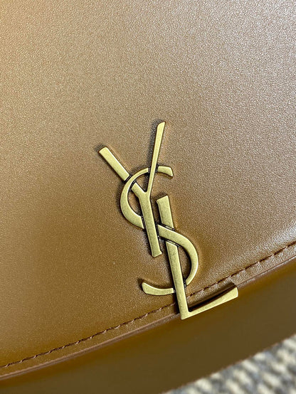 SAINT LAURENT VOLTAIRE TOP HANDLE IN BOX 21 IN TAWNY BROWN CALFSKIN GOLD HARDWARE
