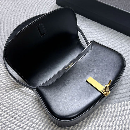 SAINT LAURENT VOLTAIRE IN BOX 21 IN BLACK CALFSKIN GOLD LOGO
