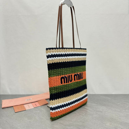 MIU MIU TOTE BAG 38 IN COLORFUL WOVEN RAFFIA