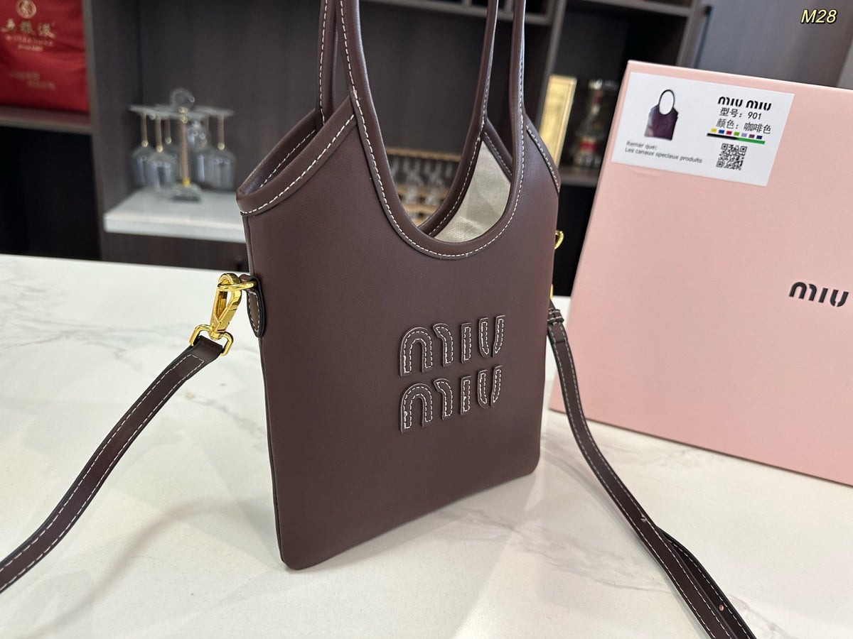 MIU MIU IVY MINI TOTE BAG 20 IN BROWN CALFSKIN