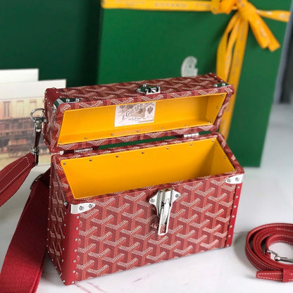GOYARD CASSETTE TRUNK BAG 21 IN BURGUNDY RED GOYARDINE CANVAS & CLAMECY COWHIDE