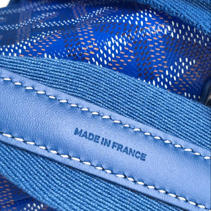 GOYARD CASSETTE TRUNK BAG 21 IN BLUE GOYARDINE CANVAS & CLAMECY COWHIDE
