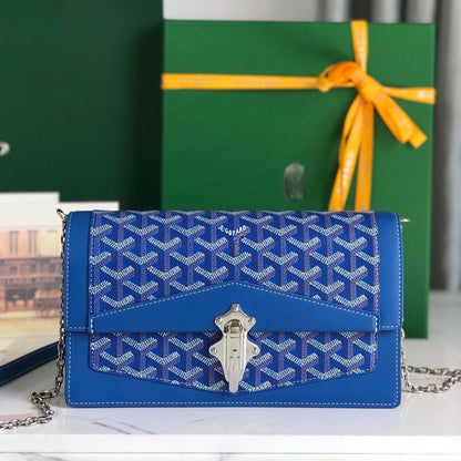 GOYARD DUCHESSE MARIE-CAROLINE BAG 25 IN SAPPHIRE BLUE GOYARDINE CANVAS AND SMOOTH CALFSKIN