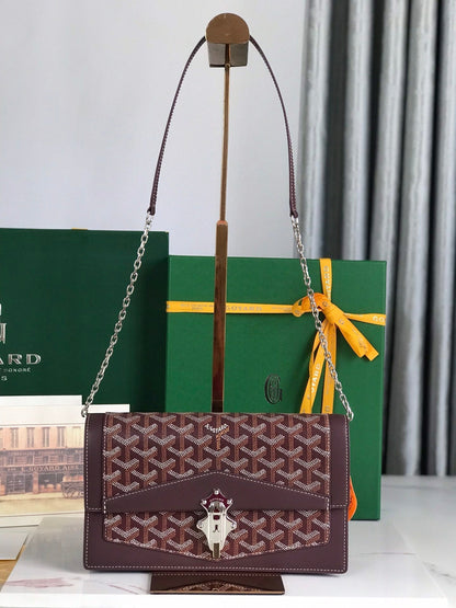 GOYARD DUCHESSE MARIE-CAROLINE BAG 25 IN WINE RED GOYARDINE CANVAS AND SMOOTH CALFSKIN