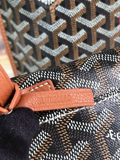GOYARD ANJOU MINI BAG 20 IN TAN CALFSKIN AND BLACK GOYARDINE CANVAS