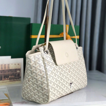 GOYARD ROUETTE SOUPLE BAG 30 IN WHITE GOYARDINE CANVAS AND CALFSKIN