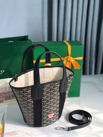 GOYARD SMALL BELHARRA 24 IN BLACK GOYARDINE CANVAS AND LAMBSKIN