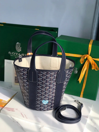 GOYARD SMALL BELHARRA 24 IN NAVY BLUE GOYARDINE CANVAS AND LAMBSKIN
