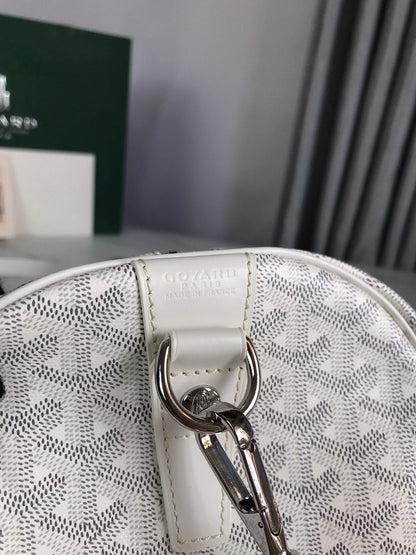 GOYARD BOSTON 50 BAG IN WHITE GOYARDINE CANVAS AND CALFSKIN TRIM