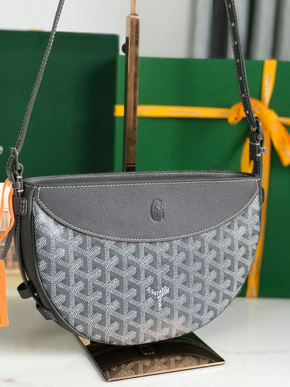 GOYARD HIRONDELLE BAG 25 IN GRAY LAMBSKIN AND GOYARDINE CANVAS