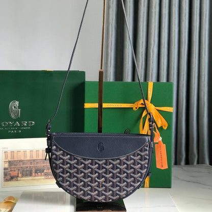 GOYARD HIRONDELLE BAG 25 IN NAVY BLUE LAMBSKIN AND GOYARDINE CANVAS