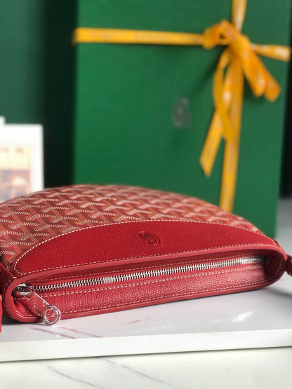 GOYARD HIRONDELLE BAG 25 IN CLASSIC RED LAMBSKIN AND GOYARDINE CANVAS